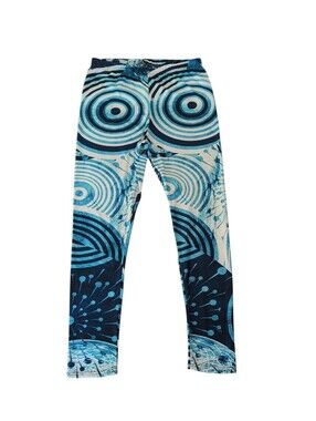 Lily by Firmiana Bullseye Yoga Leggings Pants LARGE Blue White